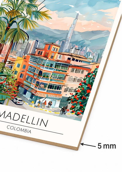 Cuadro Decorativo Mural Sin Marco 5mm - Travel, Medellín, Colombia, Ilustración Ciudad
