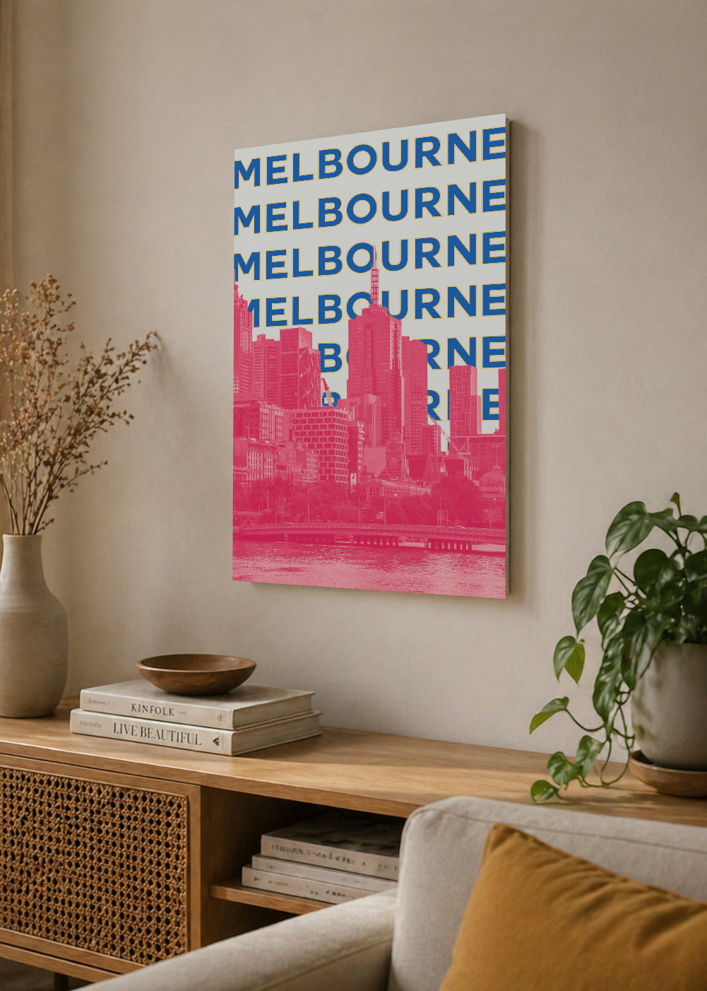 Cuadro Decorativo Mural Sin Marco 5mm - Travel, Melbourne, Australia, Skyline Azul Rosa