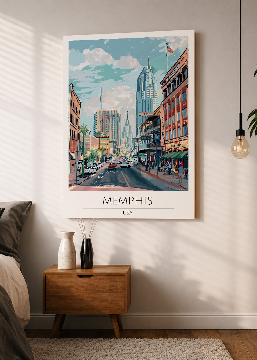Cuadro Decorativo Mural Sin Marco 5mm - Travel, Memphis, USA, Ilustración Ciudad