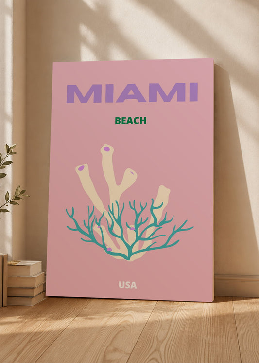 Cuadro Decorativo Mural Sin Marco 5mm - Travel, Miami, USA, Coral Rosa