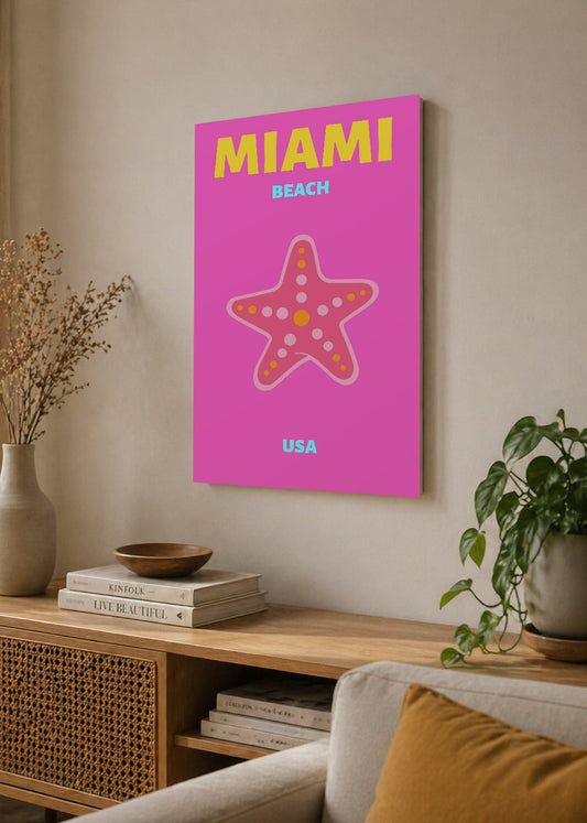 Cuadro Decorativo Mural Sin Marco 5mm - Travel, Miami, USA, Estrella Mar Rosa