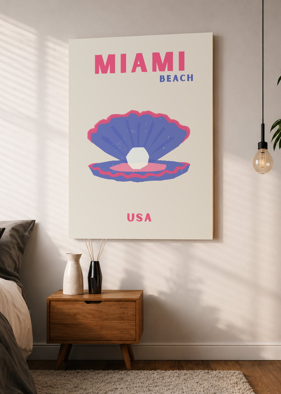 Cuadro Decorativo Mural Sin Marco 5mm - Travel, Miami, USA, Ostra Perla Crema