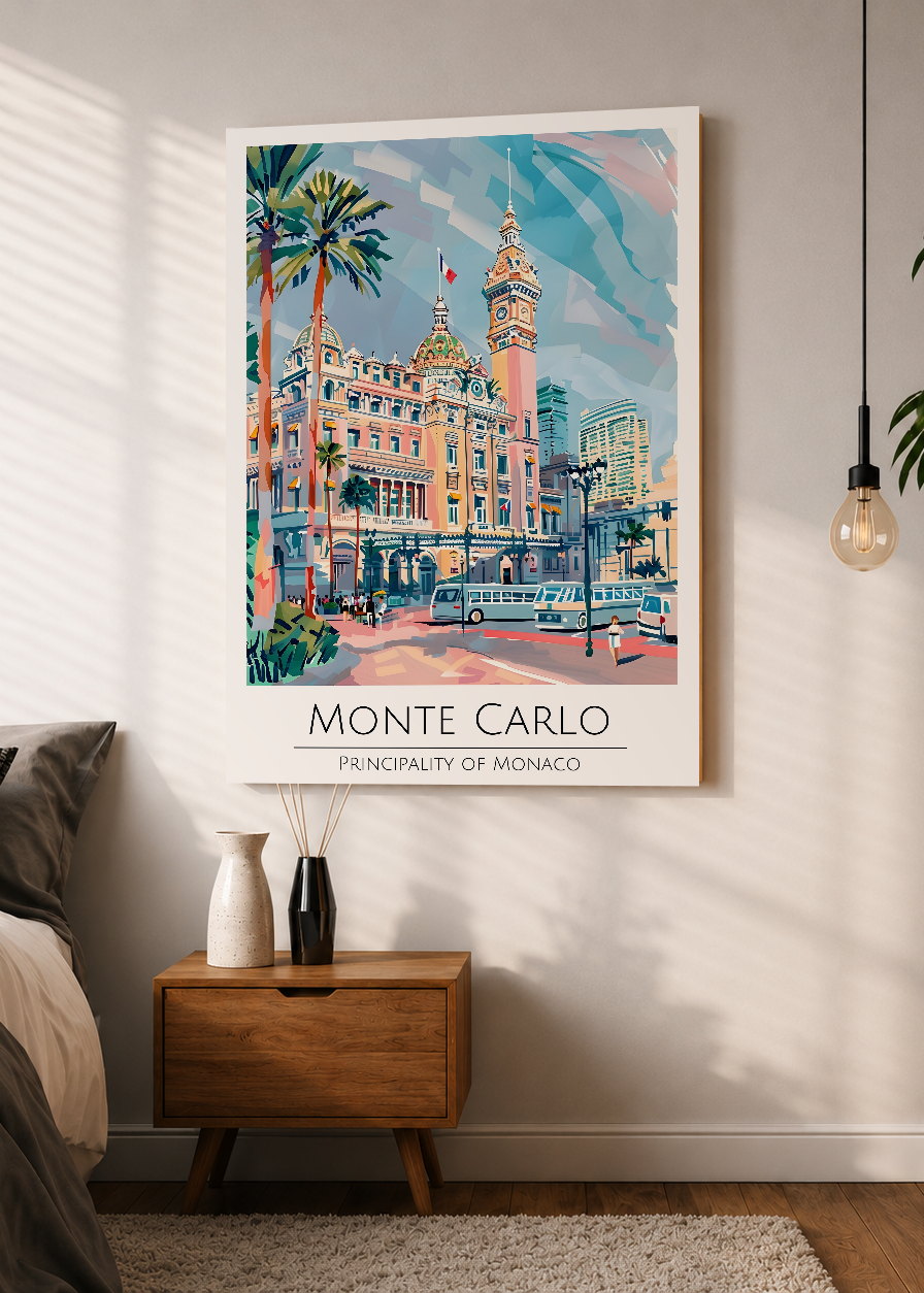 Cuadro Decorativo Mural Sin Marco 5mm - Travel, Montecarlo, Mónaco, Ilustración Ciudad