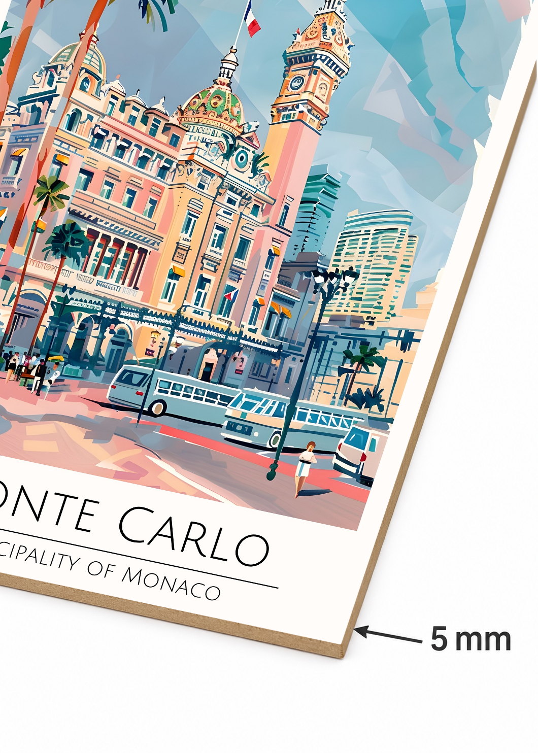 Cuadro Decorativo Mural Sin Marco 5mm - Travel, Montecarlo, Mónaco, Ilustración Ciudad
