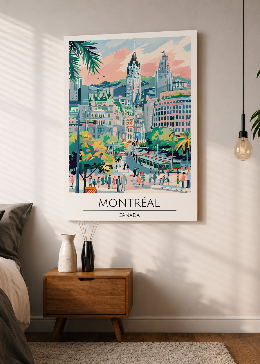Cuadro Decorativo Mural Sin Marco 5mm - Travel, Montreal, Canada, Ilustración Ciudad