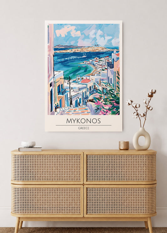 Cuadro Decorativo Mural Sin Marco 5mm - Travel, Mykonos, Grecia, Ilustración Costa