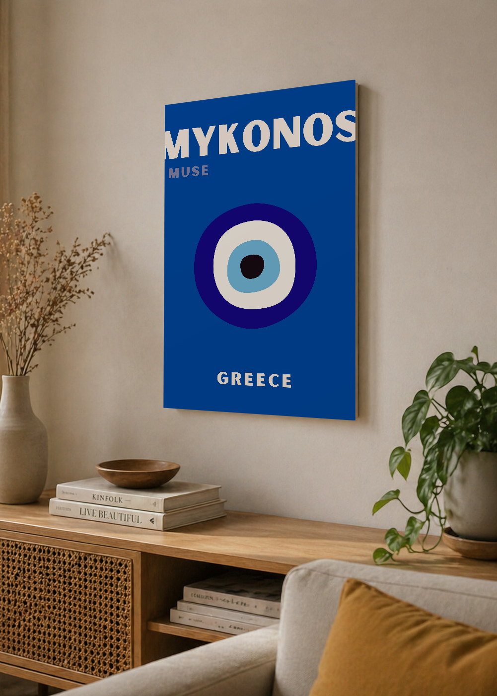 Cuadro Decorativo Mural Sin Marco 5mm - Travel, Mykonos, Grecia, Ojo Turco Azul Marino