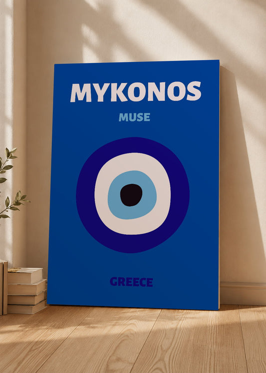 Cuadro Decorativo Mural Sin Marco 5mm - Travel, Mykonos, Grecia, Ojo Turco Azul