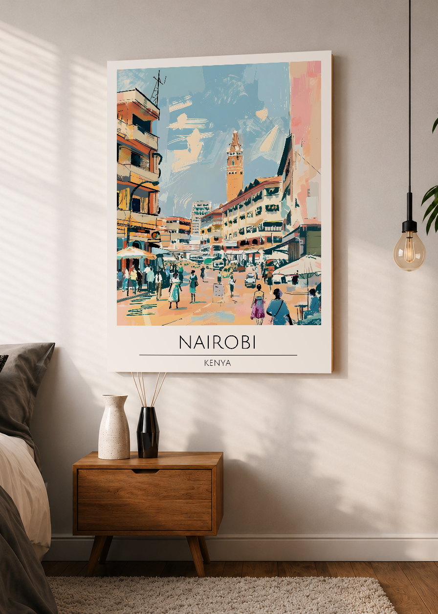 Cuadro Decorativo Mural Sin Marco 5mm - Travel, Nairobi, Kenia, Ilustración Ciudad
