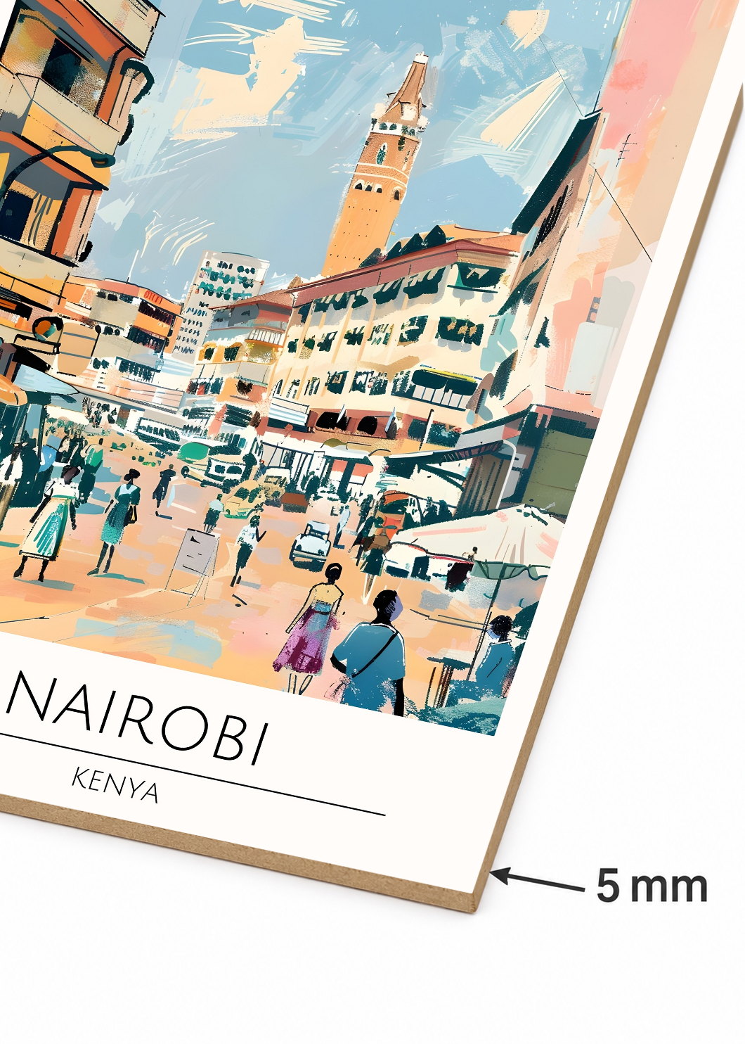 Cuadro Decorativo Mural Sin Marco 5mm - Travel, Nairobi, Kenia, Ilustración Ciudad