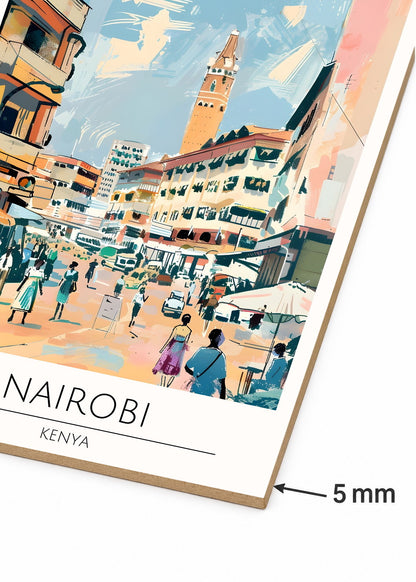 Cuadro Decorativo Mural Sin Marco 5mm - Travel, Nairobi, Kenia, Ilustración Ciudad