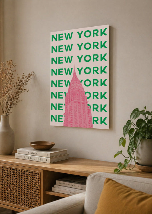 Cuadro Decorativo Mural Sin Marco 5mm - Travel, Nueva York Chrysler, USA, Verde Rosa