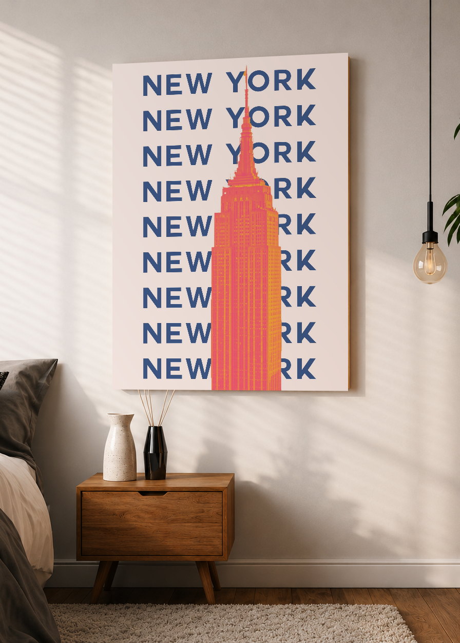 Cuadro Decorativo Mural Sin Marco 5mm - Travel, Nueva York Empire State, USA, Naranja