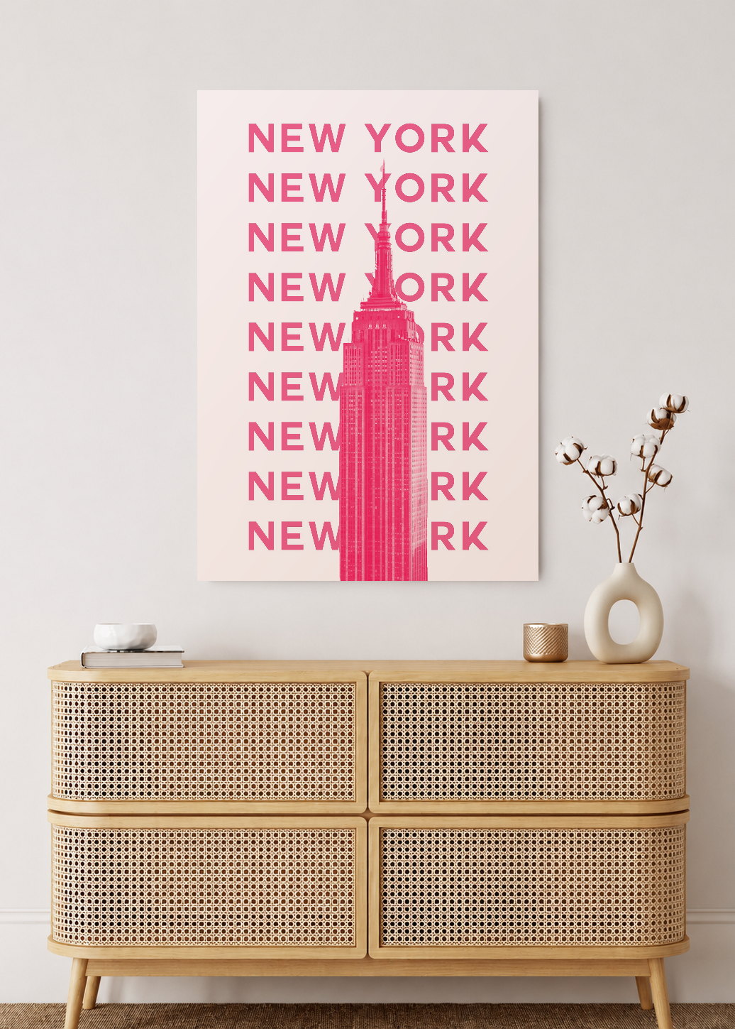 Cuadro Decorativo Mural Sin Marco 5mm - Travel, Nueva York Empire State, USA, Rosa