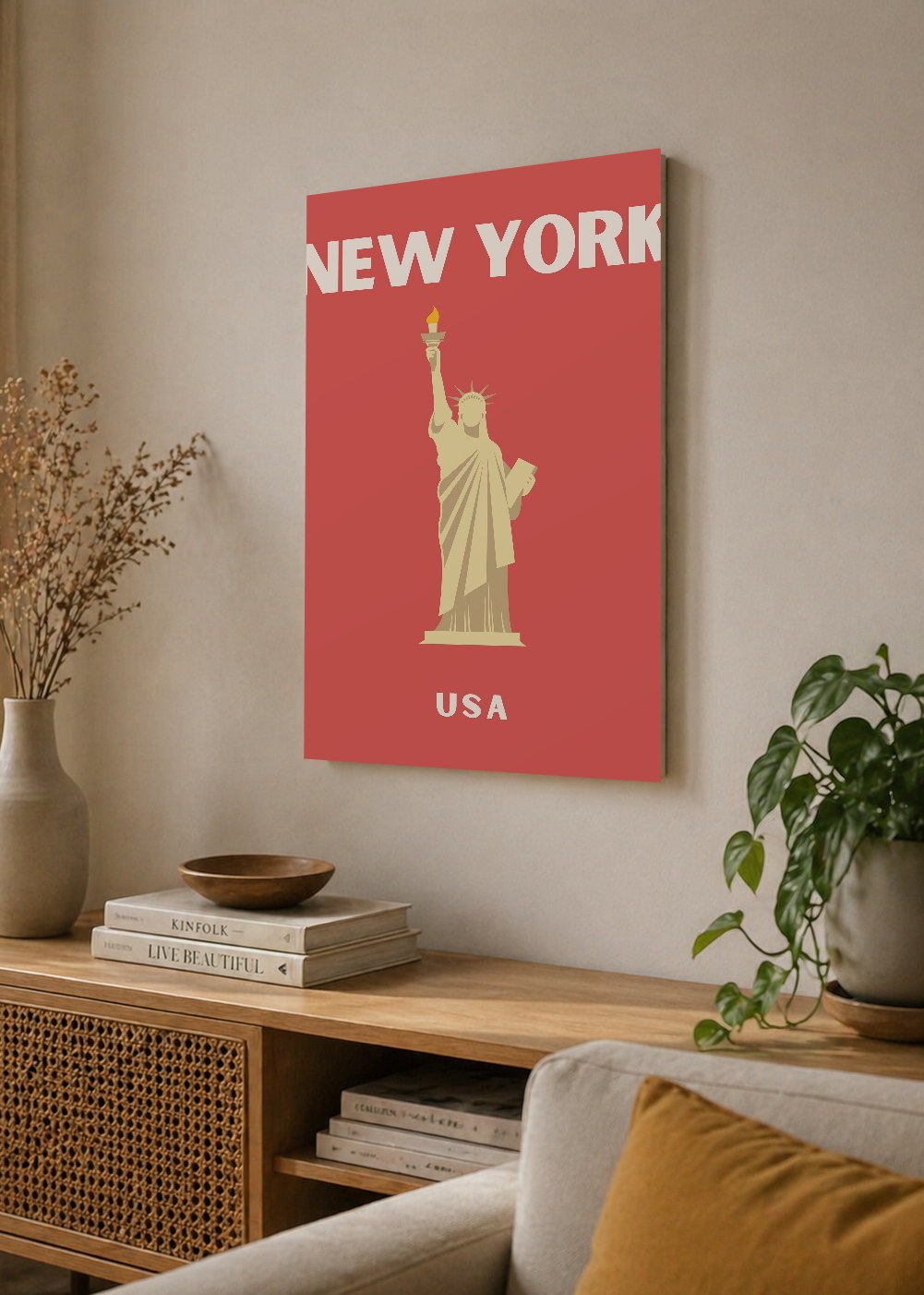 Cuadro Decorativo Mural Sin Marco 5mm - Travel, Nueva York Estatua Libertad, USA, Rojo