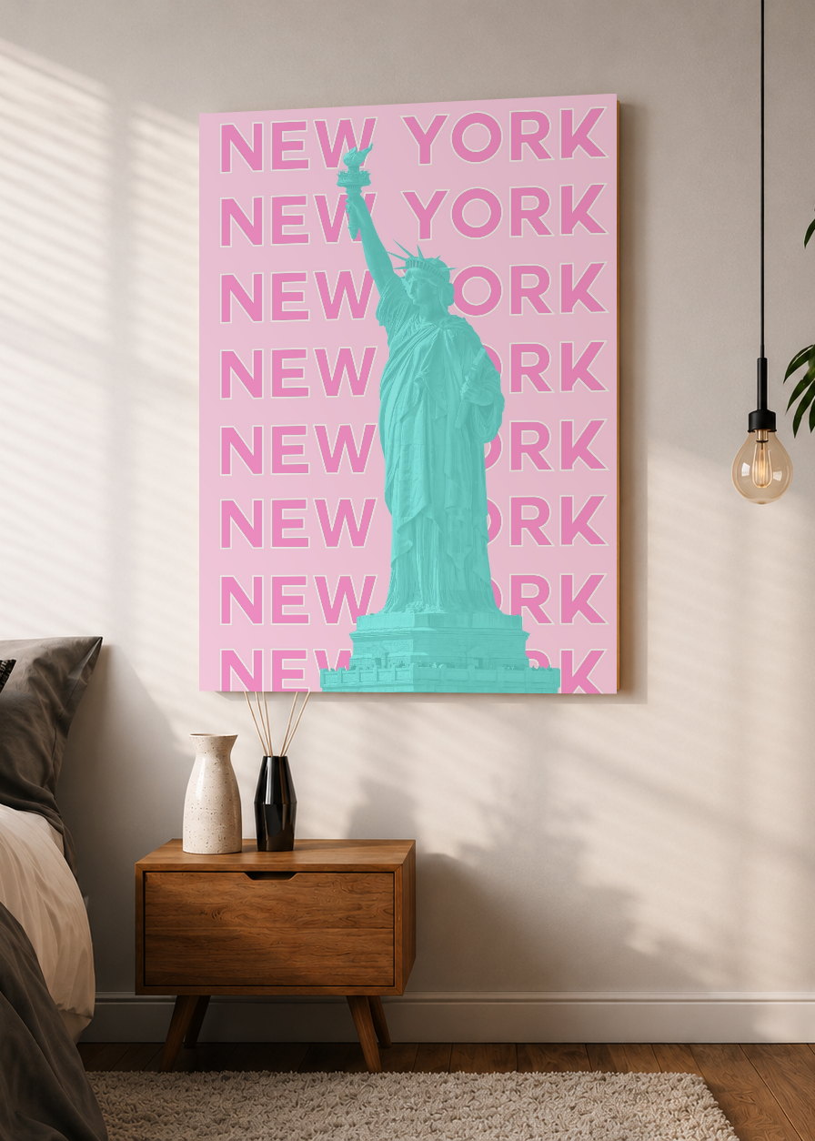Cuadro Decorativo Mural Sin Marco 5mm - Travel, Nueva York Estatua Libertad, USA, Rosa