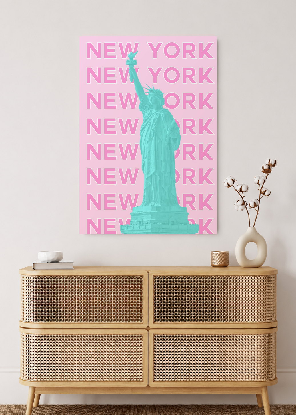 Cuadro Decorativo Mural Sin Marco 5mm - Travel, Nueva York Estatua Libertad, USA, Rosa
