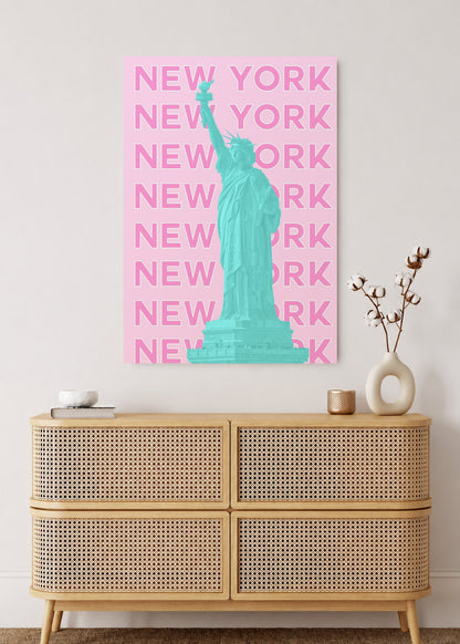 Cuadro Decorativo Mural Sin Marco 5mm - Travel, Nueva York Estatua Libertad, USA, Rosa