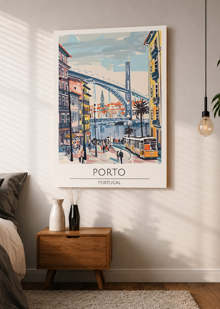 Cuadro Decorativo Mural Sin Marco 5mm - Travel, Oporto, Portugal, Ilustración Puente