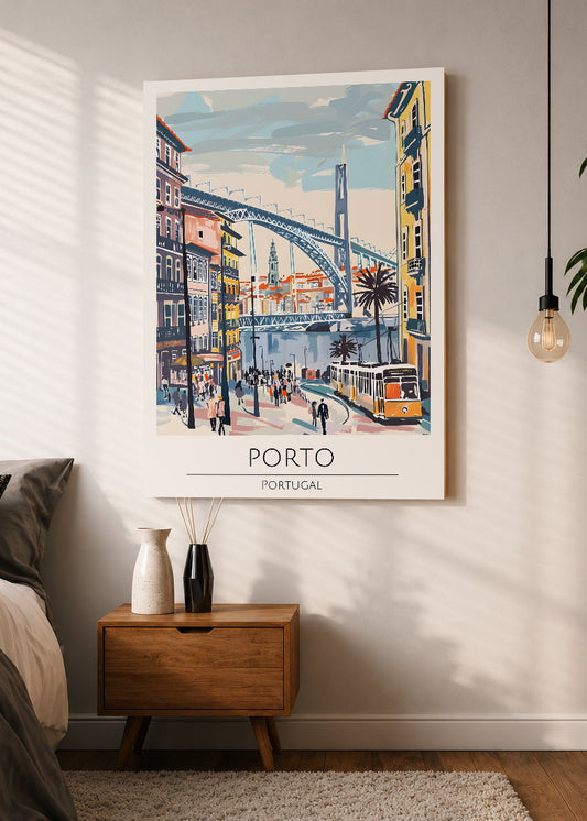 Cuadro Decorativo Mural Sin Marco 5mm - Travel, Oporto, Portugal, Ilustración Puente