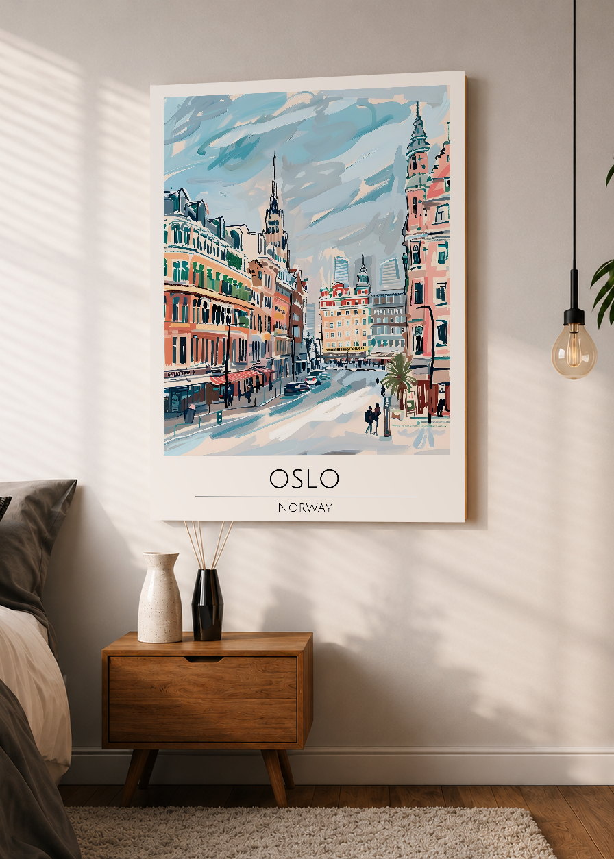 Cuadro Decorativo Mural Sin Marco 5mm - Travel, Oslo, Noruega, Ilustración Ciudad