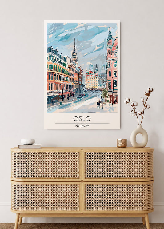 Cuadro Decorativo Mural Sin Marco 5mm - Travel, Oslo, Noruega, Ilustración Ciudad