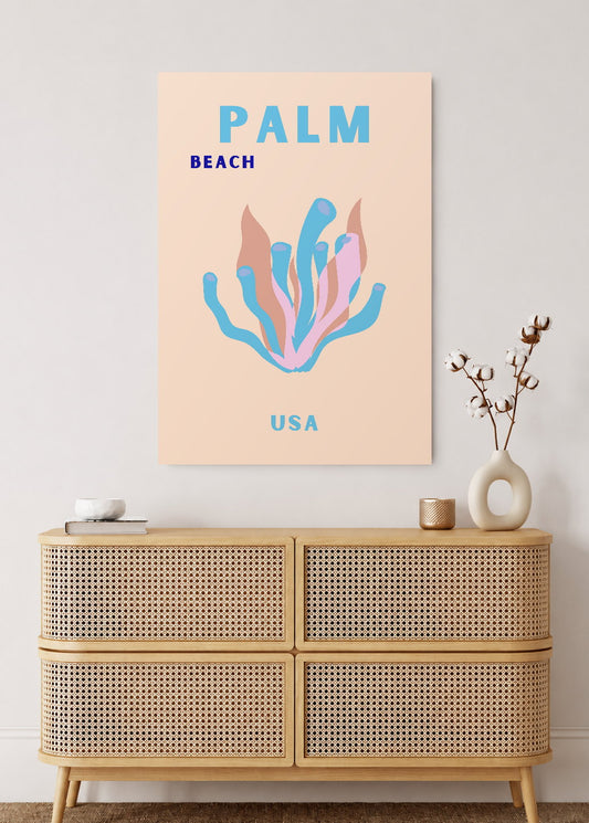 Cuadro Decorativo Mural Sin Marco 5mm - Travel, Palm Beach, USA, Coral Azul Rosa
