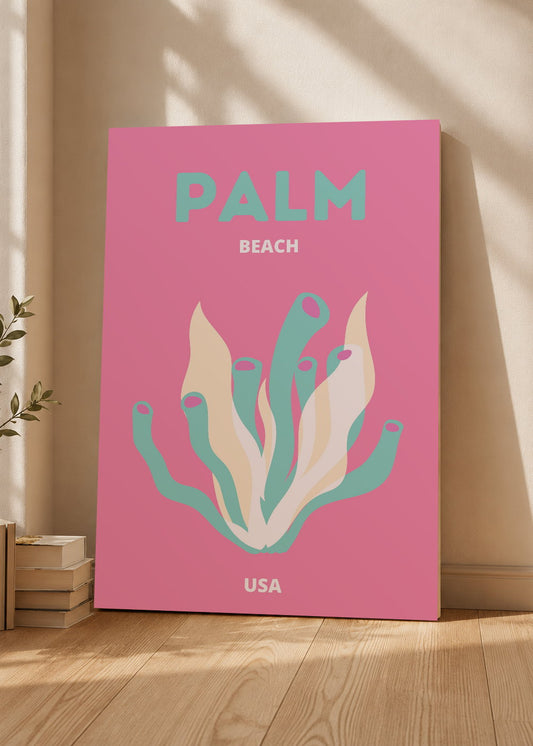 Cuadro Decorativo Mural Sin Marco 5mm - Travel, Palm Beach, USA, Coral Rosa