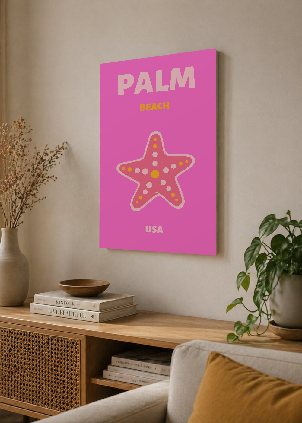 Cuadro Decorativo Mural Sin Marco 5mm - Travel, Palm Beach, USA, Estrella Mar Fucsia
