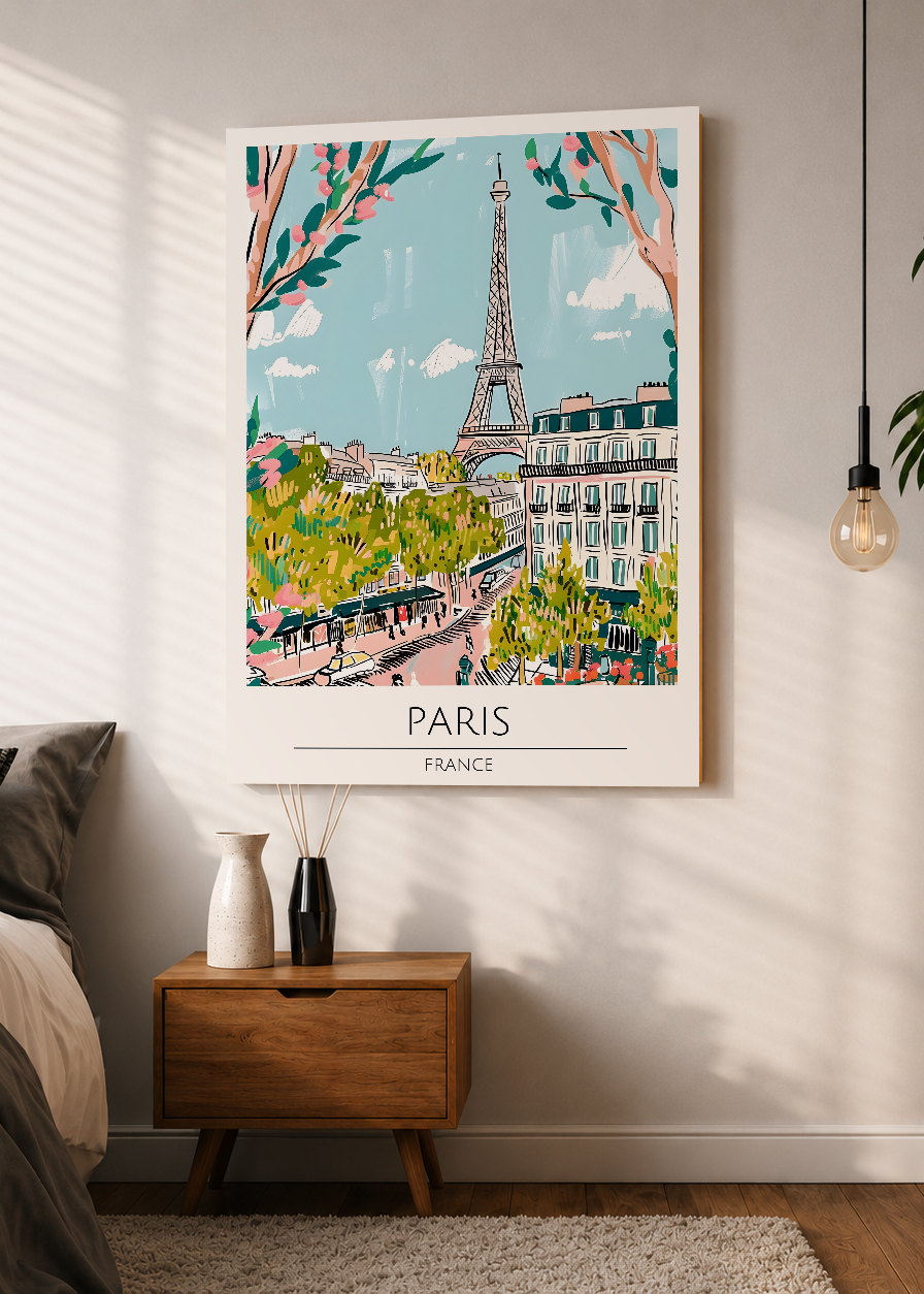 Cuadro Decorativo Mural Sin Marco 5mm - Travel, París, Francia, Ilustración Torre Eiffel