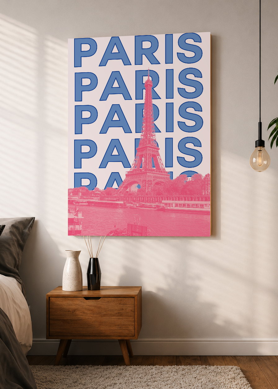 Cuadro Decorativo Mural Sin Marco 5mm - Travel, París Torre Eiffel, Francia, Azul Rosa
