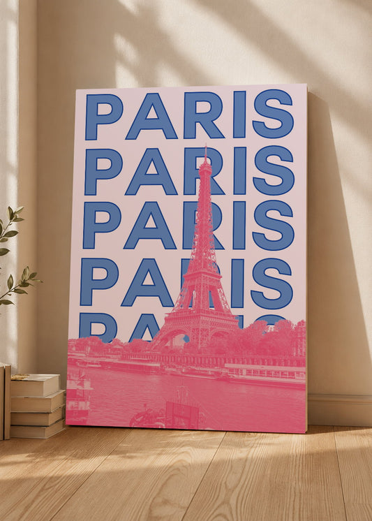 Cuadro Decorativo Mural Sin Marco 5mm - Travel, París Torre Eiffel, Francia, Azul Rosa