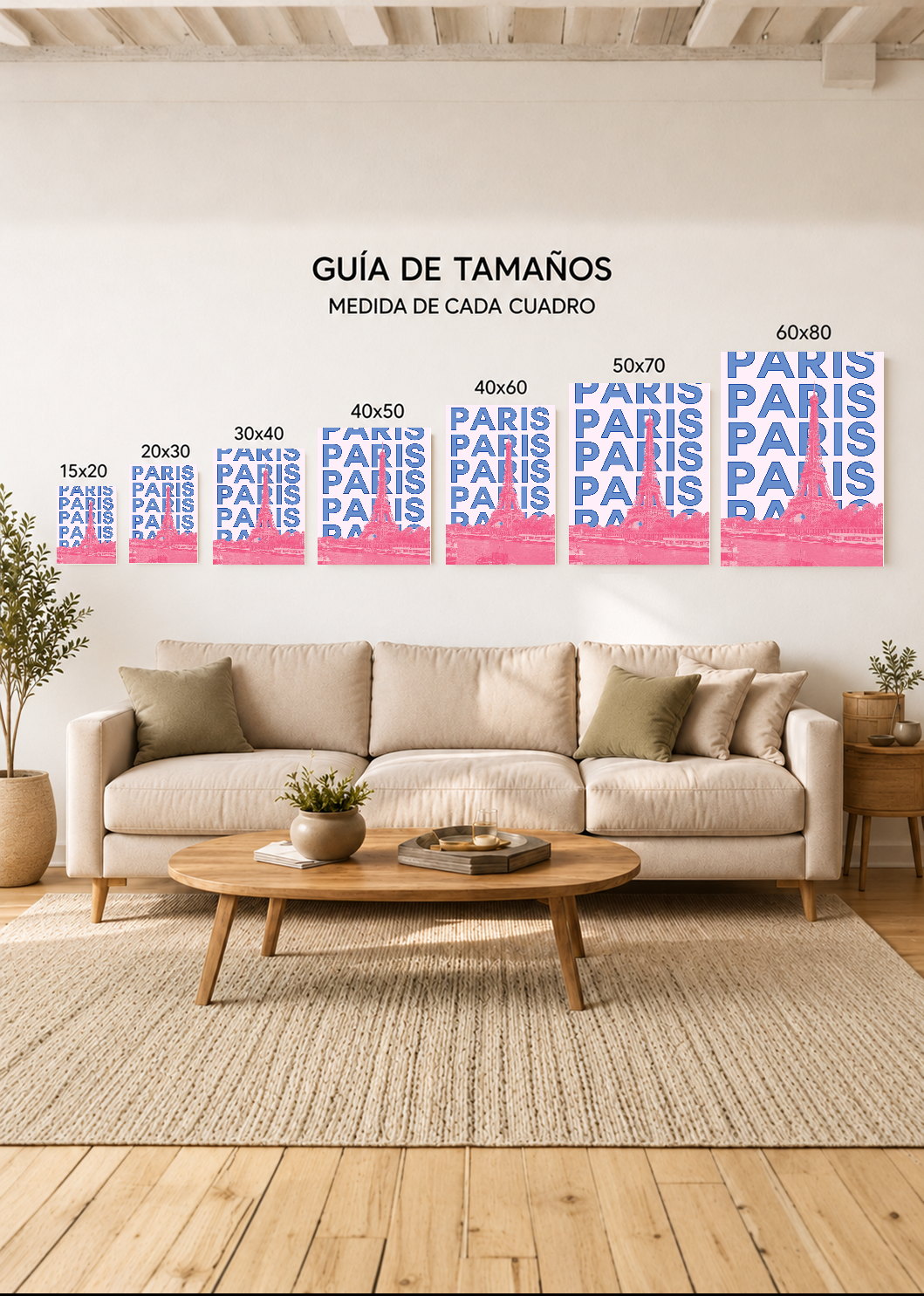 Cuadro Decorativo Mural Sin Marco 5mm - Travel, París Torre Eiffel, Francia, Azul Rosa