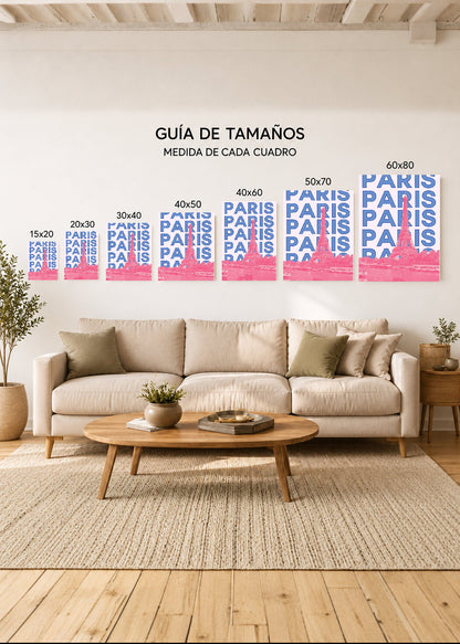 Cuadro Decorativo Mural Sin Marco 5mm - Travel, París Torre Eiffel, Francia, Azul Rosa