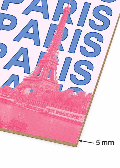 Cuadro Decorativo Mural Sin Marco 5mm - Travel, París Torre Eiffel, Francia, Azul Rosa