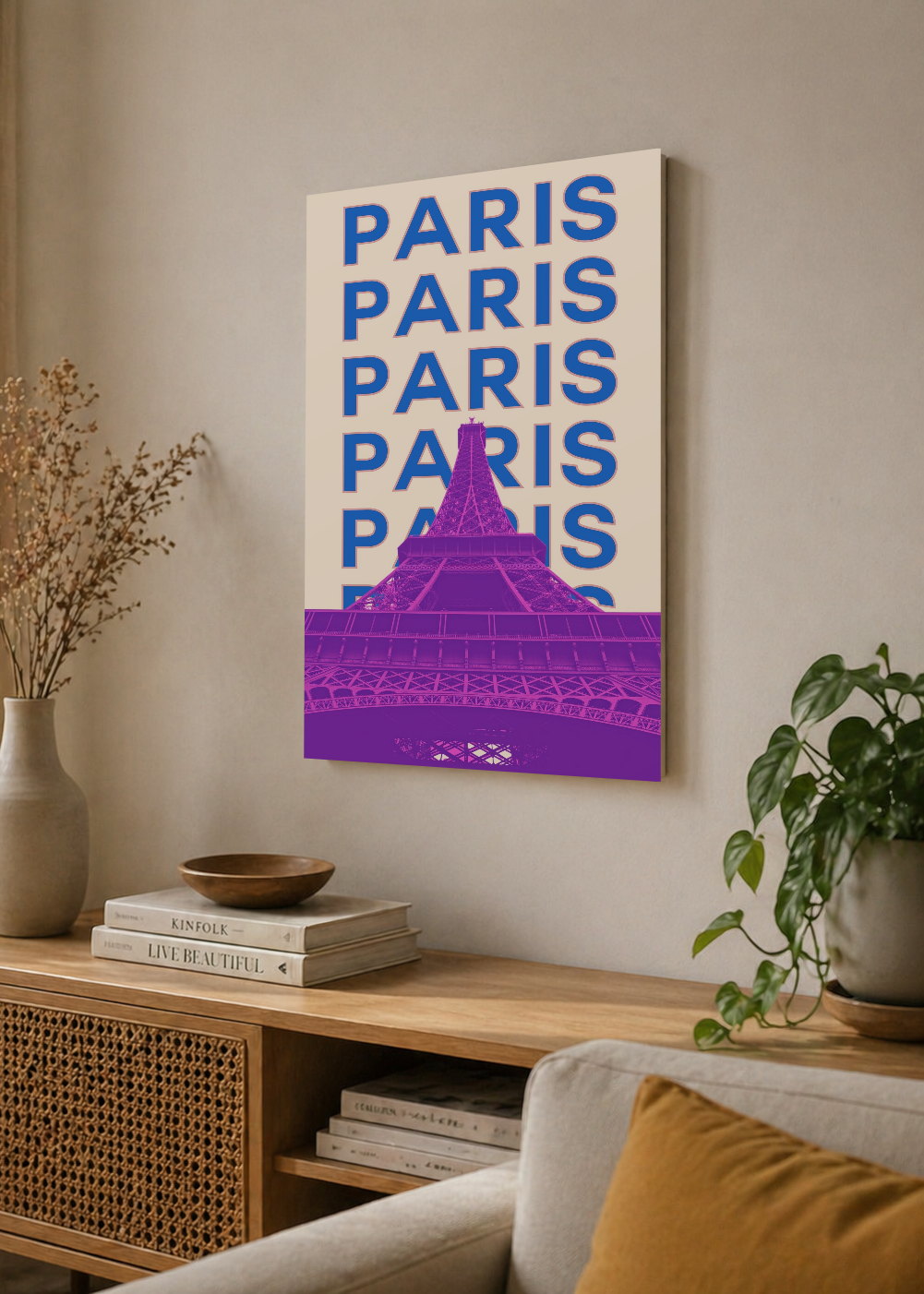Cuadro Decorativo Mural Sin Marco 5mm - Travel, París Torre Eiffel, Francia, Violeta