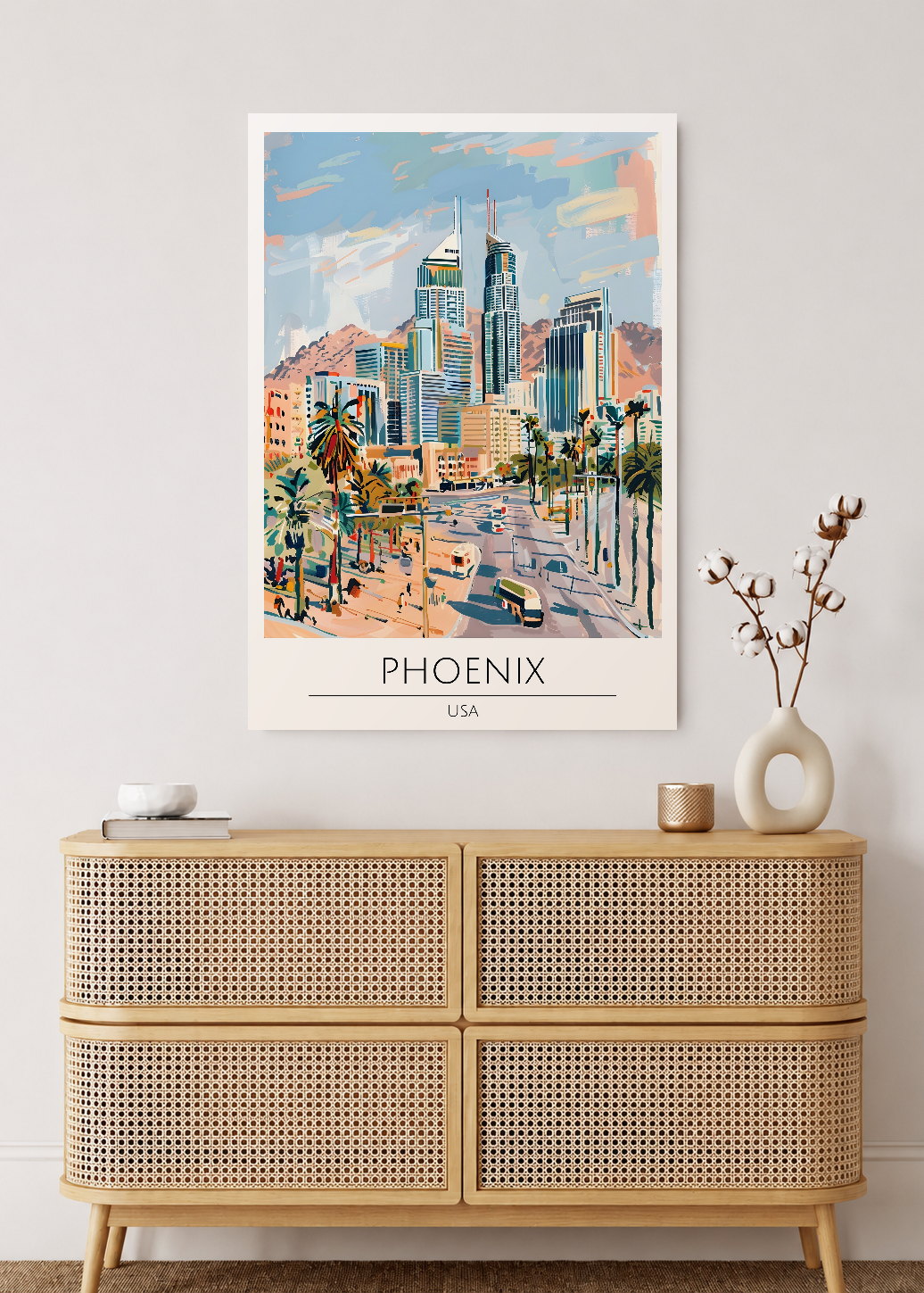 Cuadro Decorativo Mural Sin Marco 5mm - Travel, Phoenix, USA, Ilustración Ciudad
