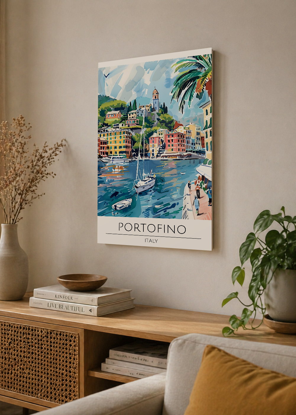 Cuadro Decorativo Mural Sin Marco 5mm - Travel, Portofino, Italia, Ilustración Puerto