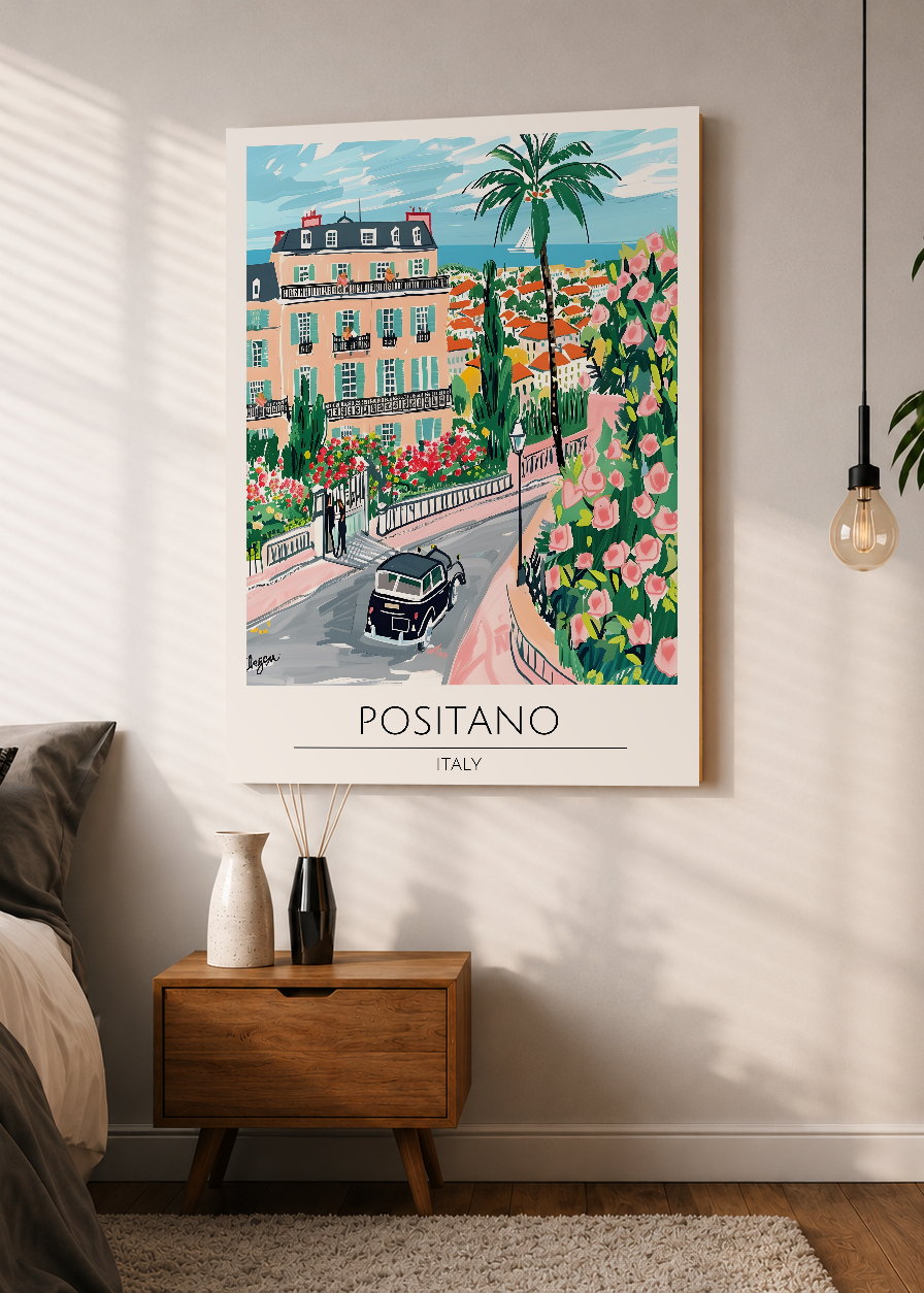 Cuadro Decorativo Mural Sin Marco 5mm - Travel, Positano, Italia, Ilustración Costa