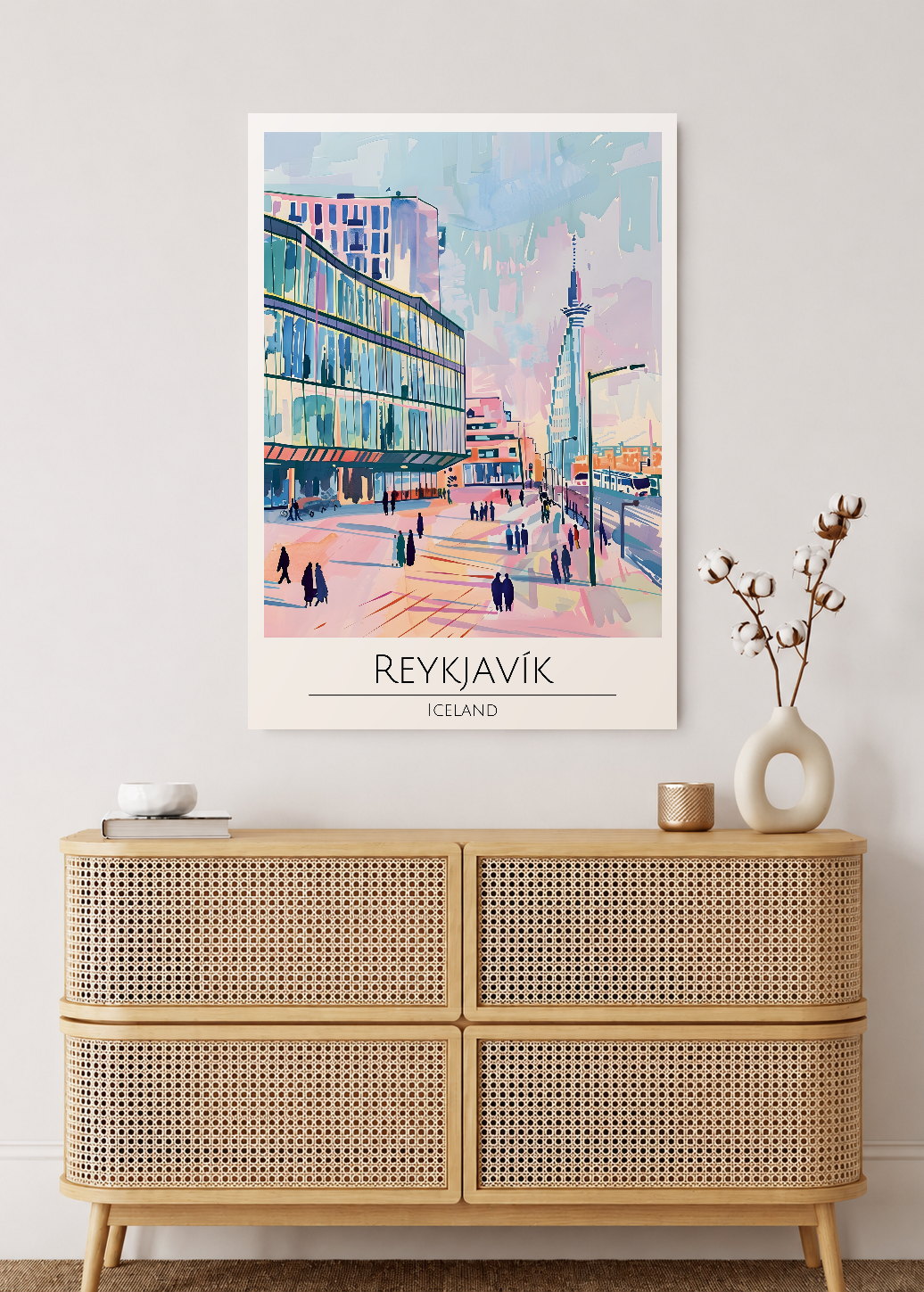 Cuadro Decorativo Mural Sin Marco 5mm - Travel, Reikiavik, Islandia, Ilustración Ciudad