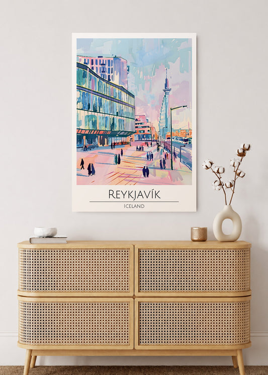 Cuadro Decorativo Mural Sin Marco 5mm - Travel, Reikiavik, Islandia, Ilustración Ciudad