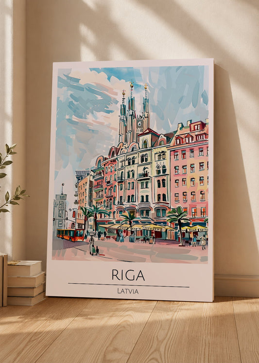 Cuadro Decorativo Mural Sin Marco 5mm - Travel, Riga, Letonia, Ilustración Ciudad