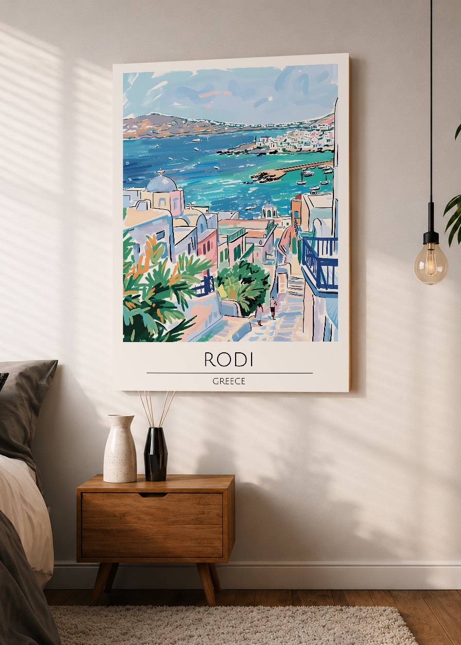 Cuadro Decorativo Mural Sin Marco 5mm - Travel, Rodas, Grecia, Ilustración Costa
