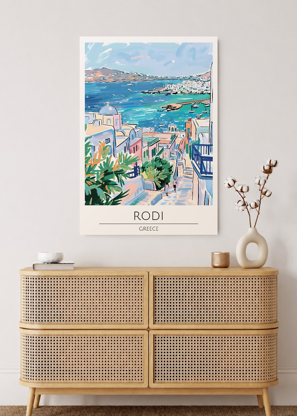 Cuadro Decorativo Mural Sin Marco 5mm - Travel, Rodas, Grecia, Ilustración Costa