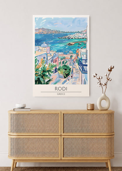 Cuadro Decorativo Mural Sin Marco 5mm - Travel, Rodas, Grecia, Ilustración Costa