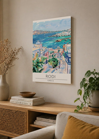 Cuadro Decorativo Mural Sin Marco 5mm - Travel, Rodas, Grecia, Ilustración Costa