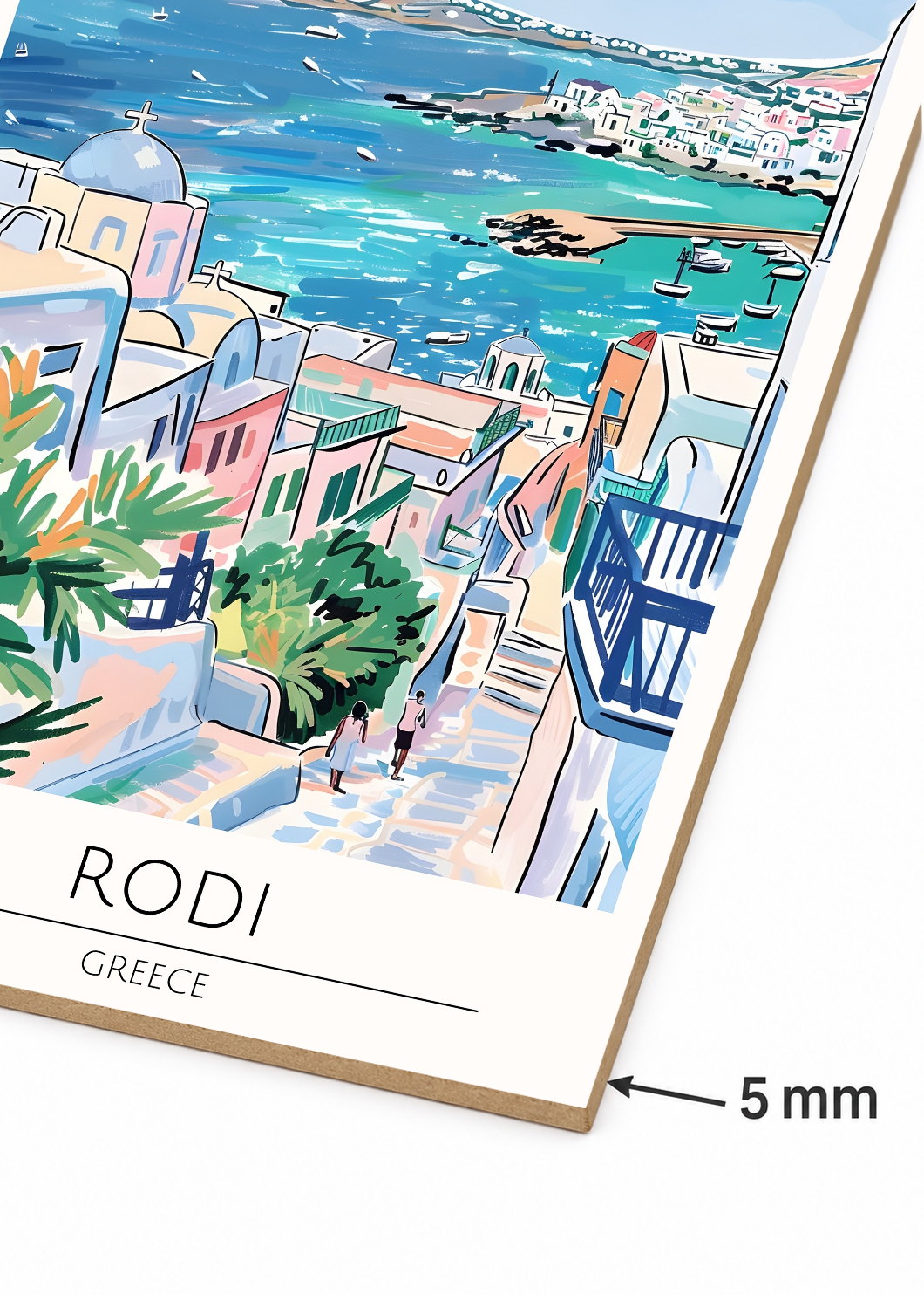 Cuadro Decorativo Mural Sin Marco 5mm - Travel, Rodas, Grecia, Ilustración Costa