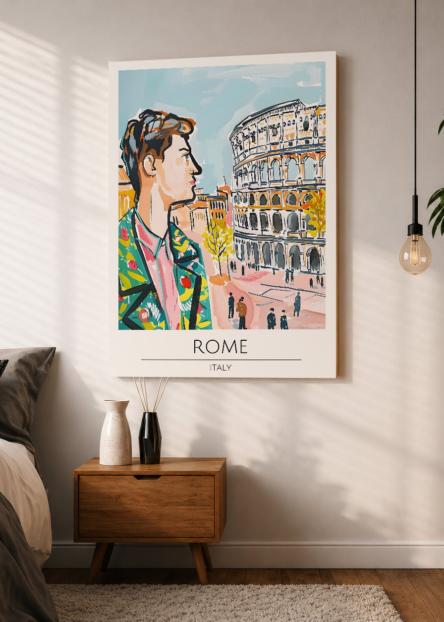 Cuadro Decorativo Mural Sin Marco 5mm - Travel, Roma, Italia, Ilustración Retrato Coliseo