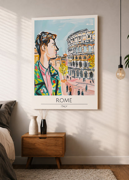 Cuadro Decorativo Mural Sin Marco 5mm - Travel, Roma, Italia, Ilustración Retrato Coliseo