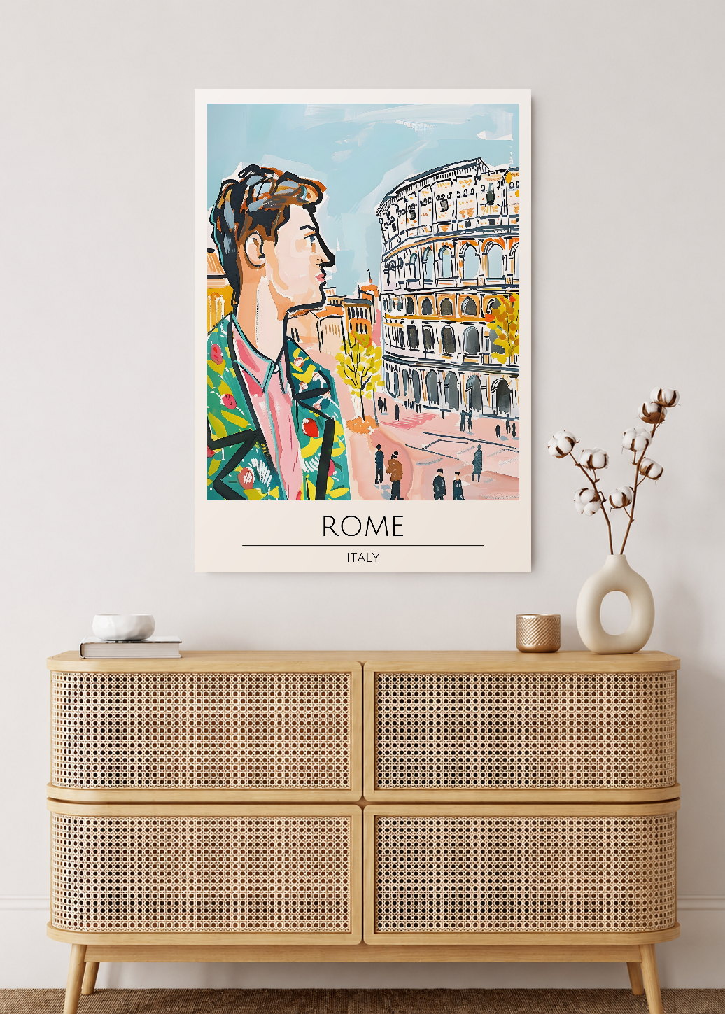 Cuadro Decorativo Mural Sin Marco 5mm - Travel, Roma, Italia, Ilustración Retrato Coliseo